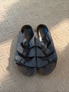 Birkenstock Women's Triple Strap Suede Sandals in Charcoal Gray